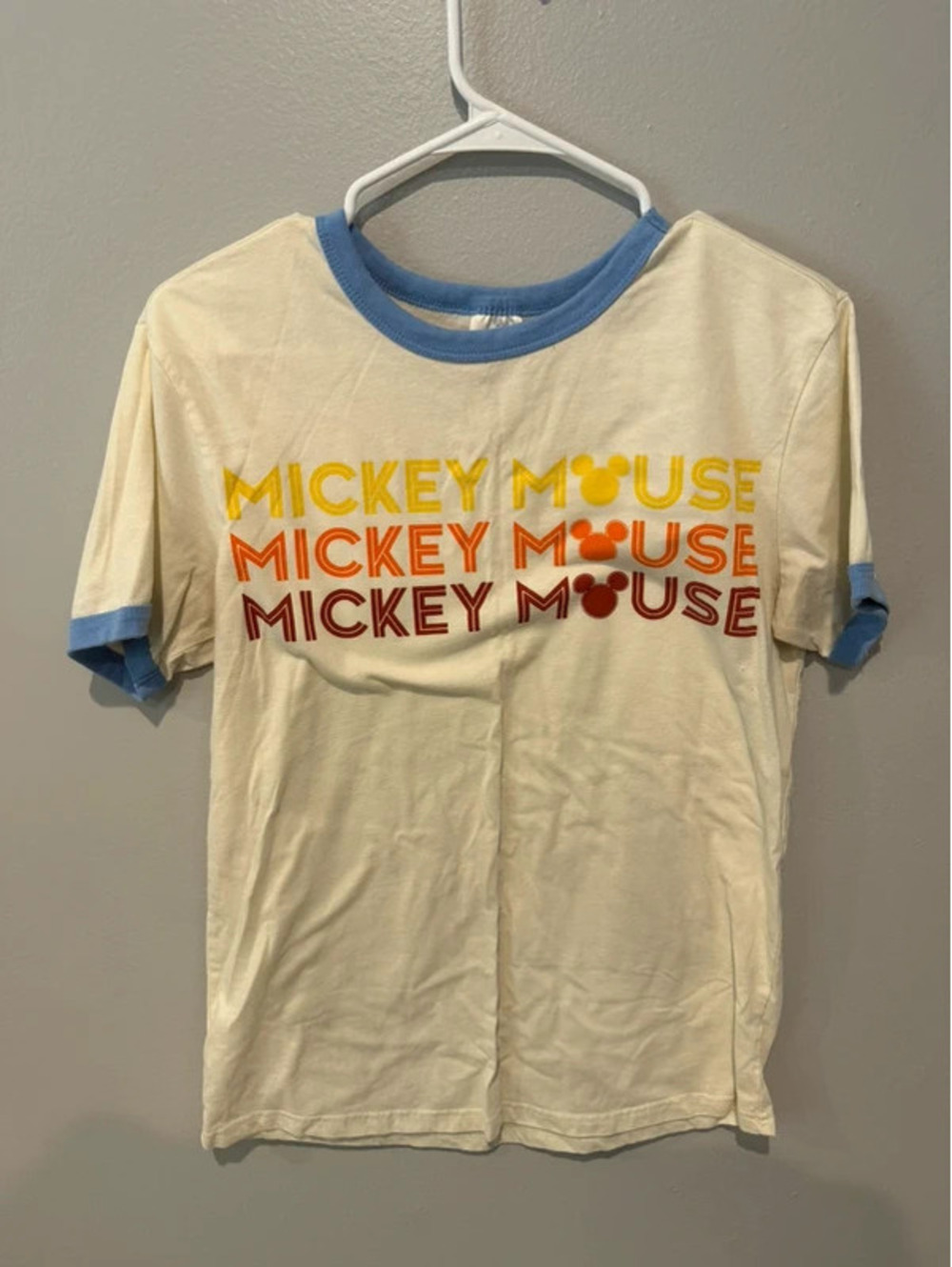 Disney Mickey Mouse Retro Ringer Graphic T-Shirt Cream Blue Size XS/S